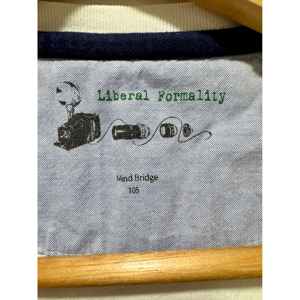 Liberal Formality Mind Bridge Striped T-Shirt White Navy Red Cotton Tee Nautical - Picture 4 of 5